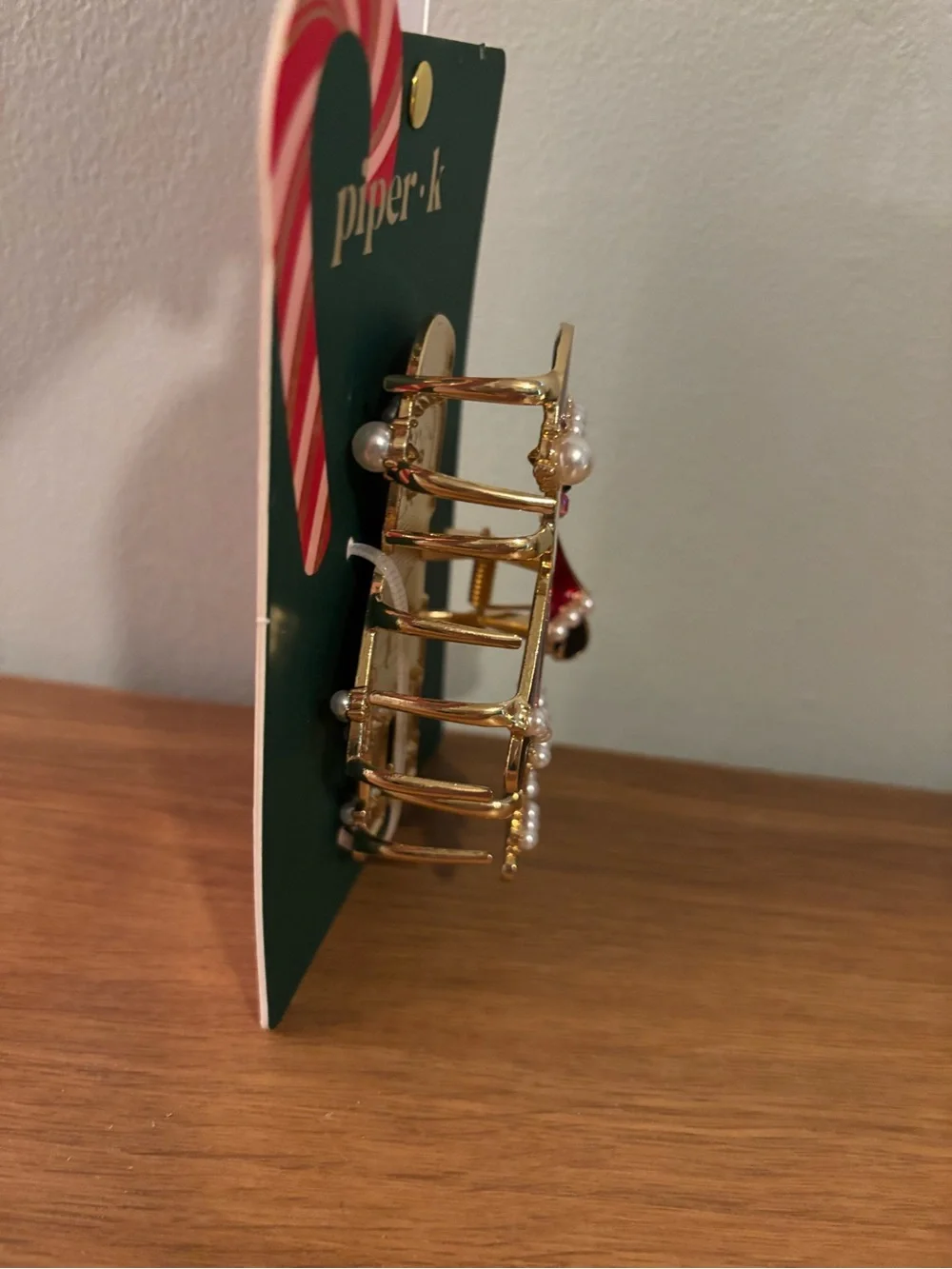 Piper K Santa Claus metal claw hair clip with pearl embellishments New